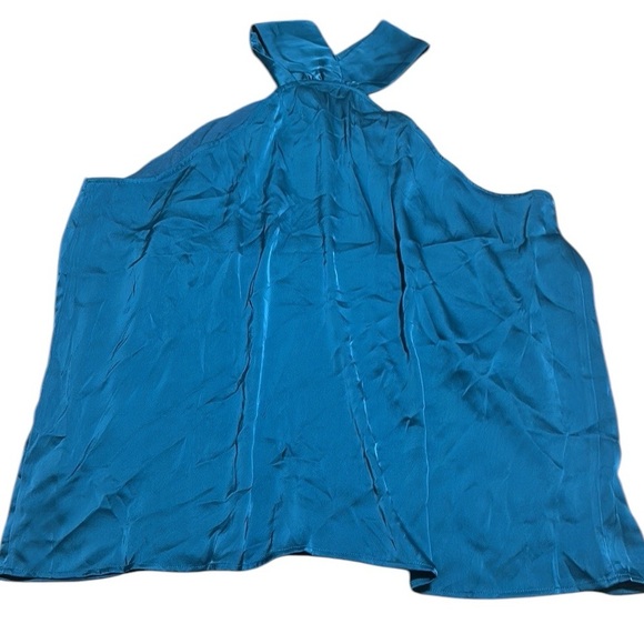 GRACE KARIN NWT Halter Kapin Blouse Satin Fabric Blue Color Size 2XL - Picture 2 of 7